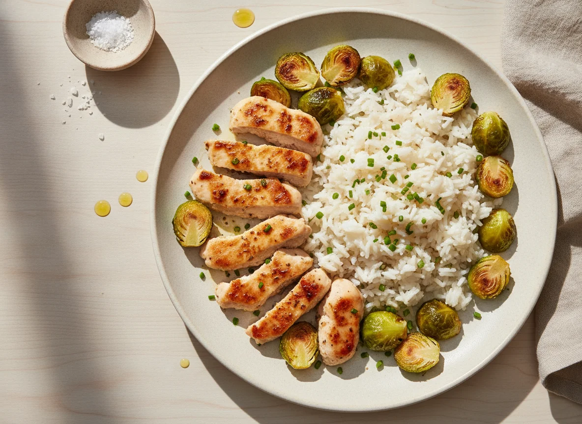 Chicken with Rice and Brussels Sprouts photo