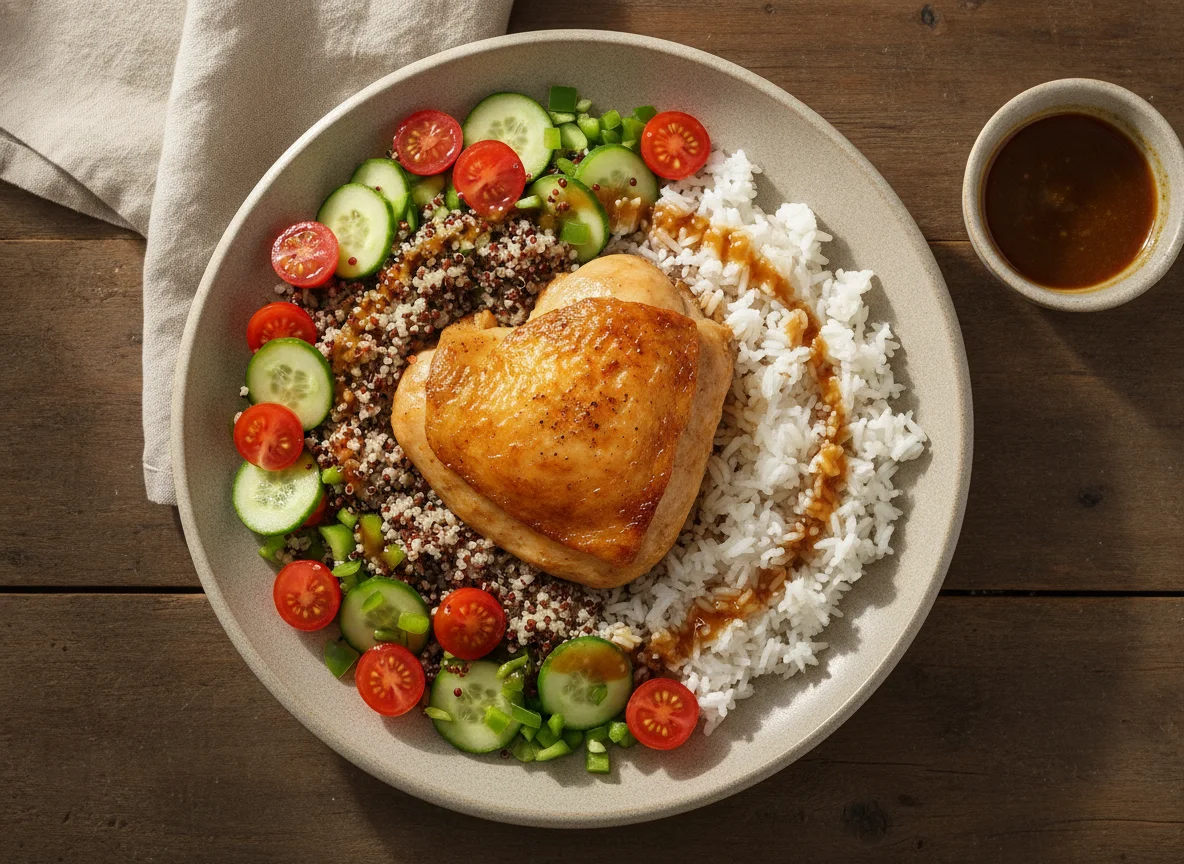 Chicken with rice and quinoa salad photo