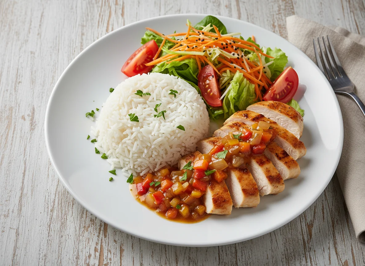 Chicken with Rice and Salad photo