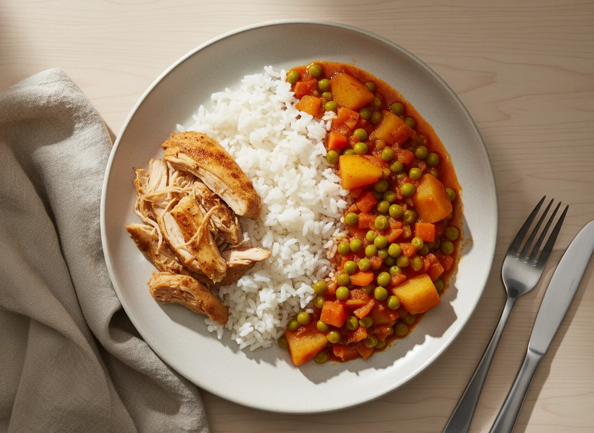 Chicken with rice and vegetable stew photo