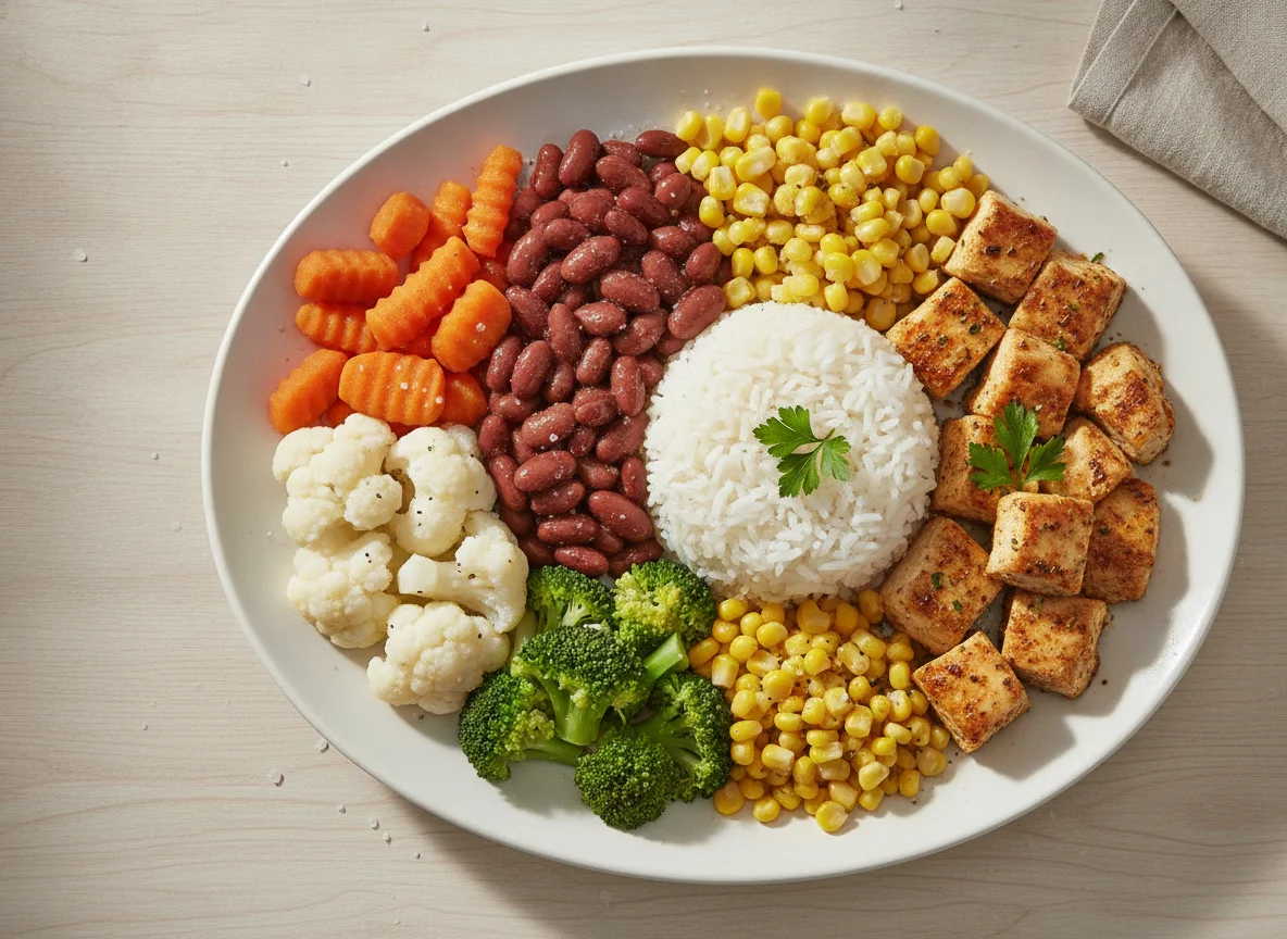 Chicken with Rice, Beans, and Mixed Vegetables photo