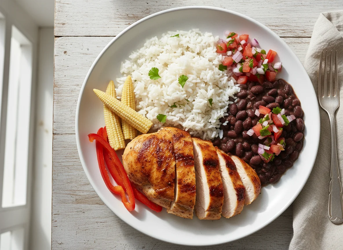 Chicken with Rice, Beans and Vegetables photo