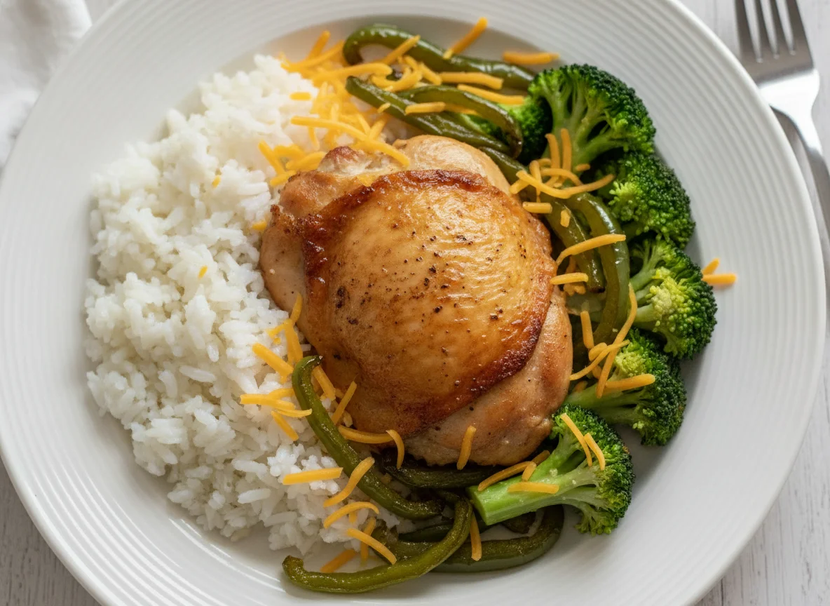 Chicken with Rice, Broccoli, and Peppers photo
