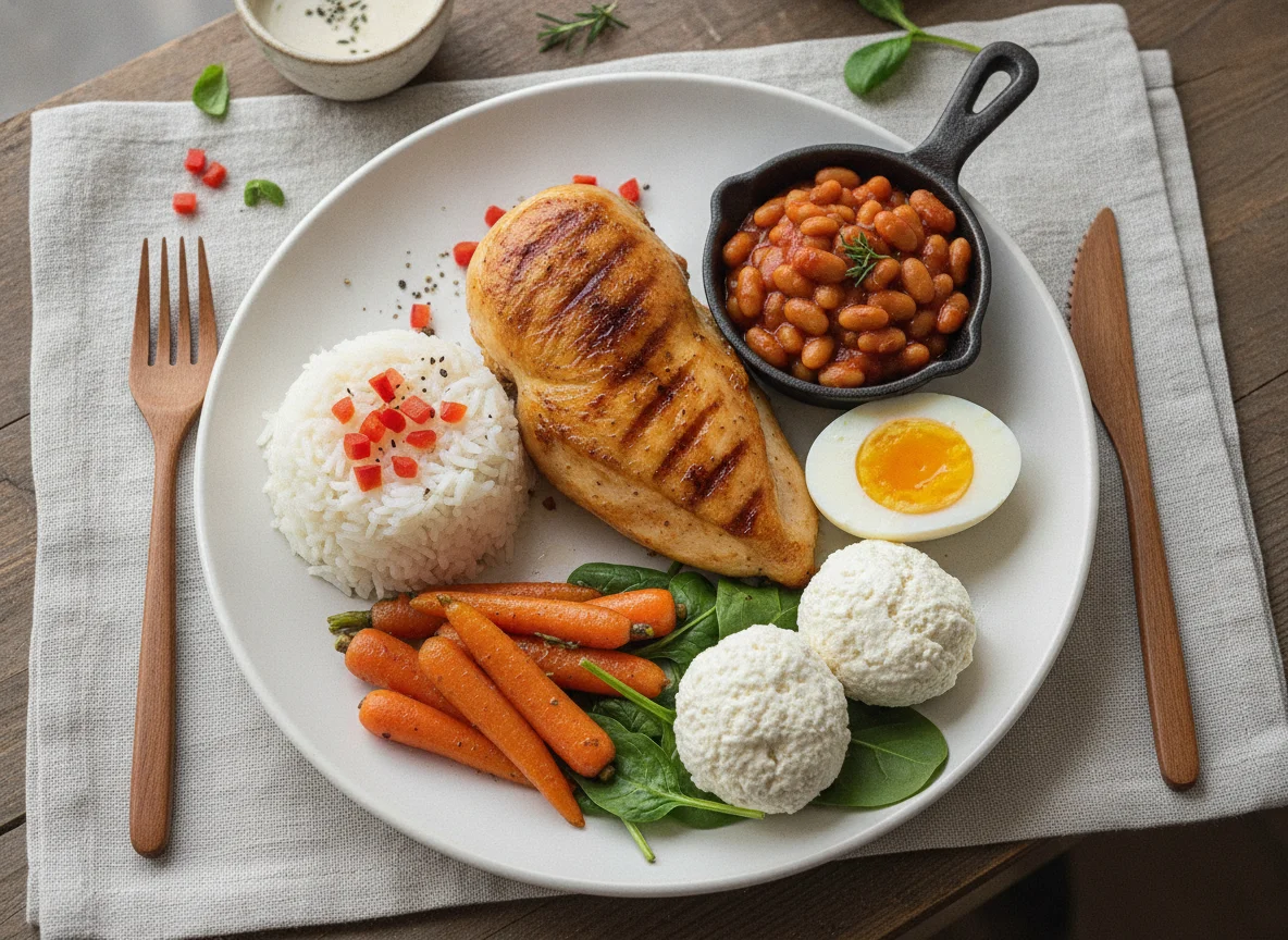 Chicken with rice, vegetables, and kurt photo