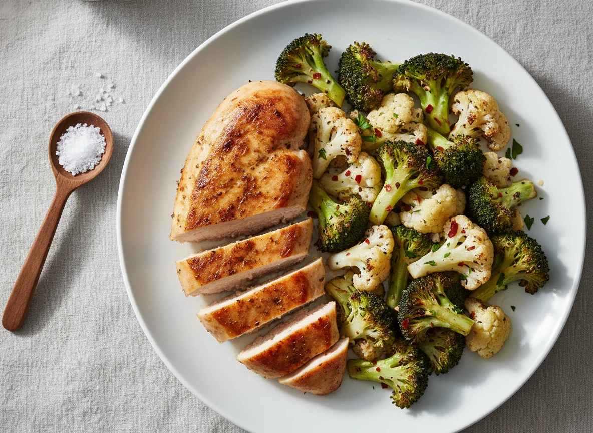 Chicken with Roasted Broccoli and Cauliflower photo
