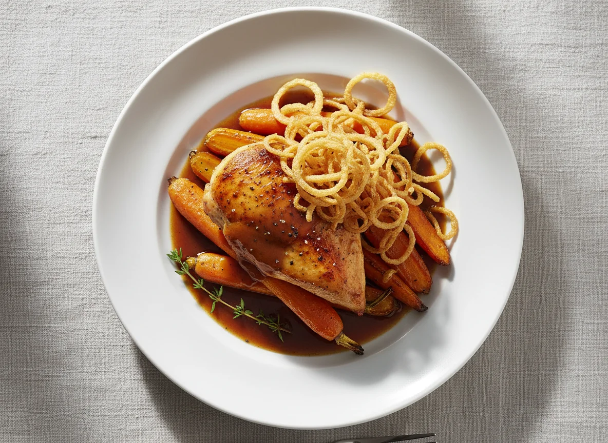 Chicken with Roasted Carrots and Crispy Onions photo