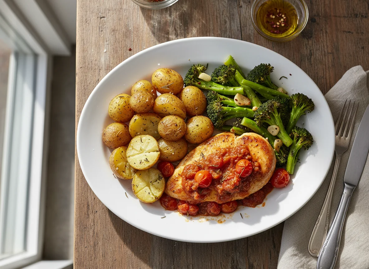 Chicken with Roasted Potatoes and Broccoli photo