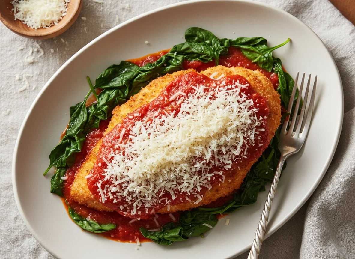 Chicken with Spinach, Marinara, and Parmesan photo