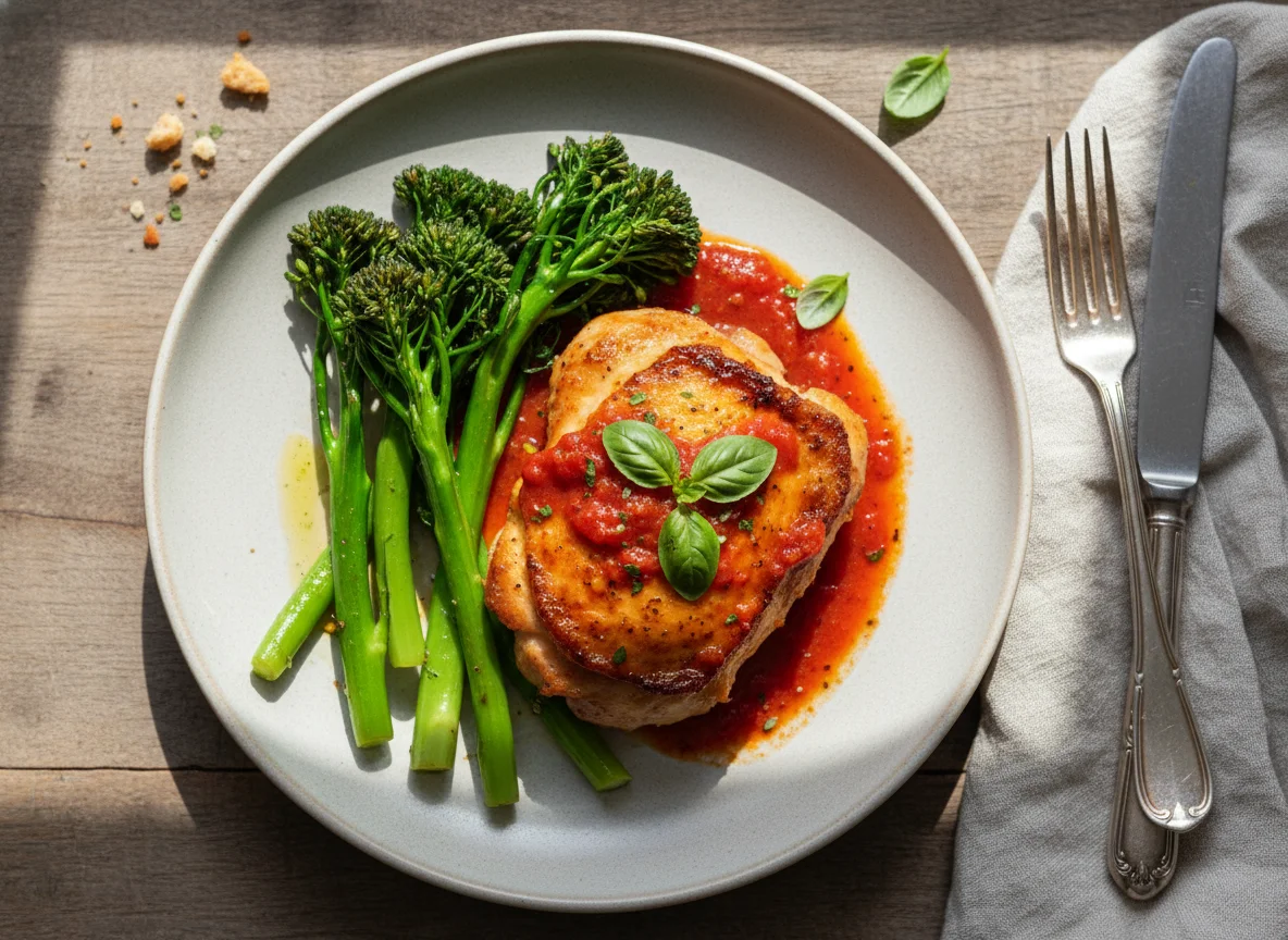 Chicken with Tomato Sauce and Broccolini photo