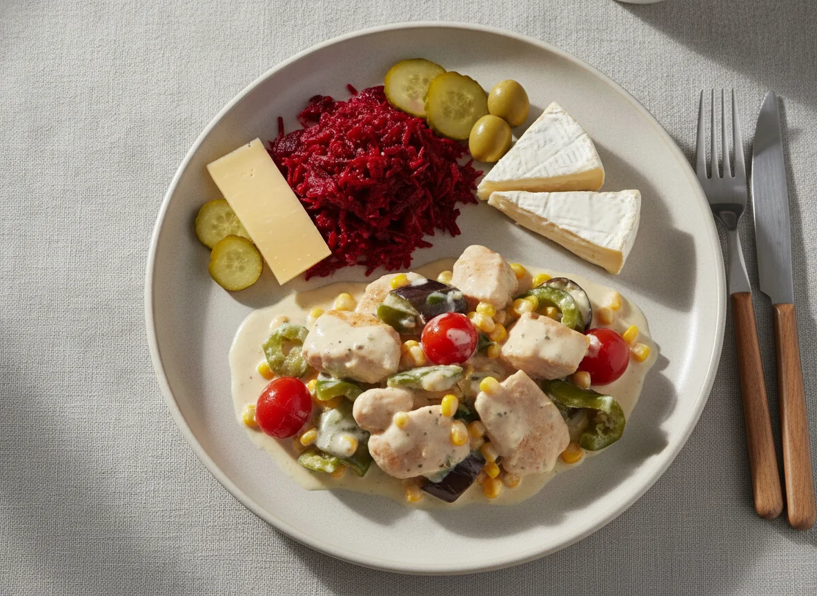 Chicken with vegetables and side salad photo