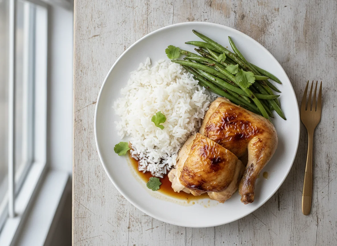 Chicken with White Rice and Green Beans photo