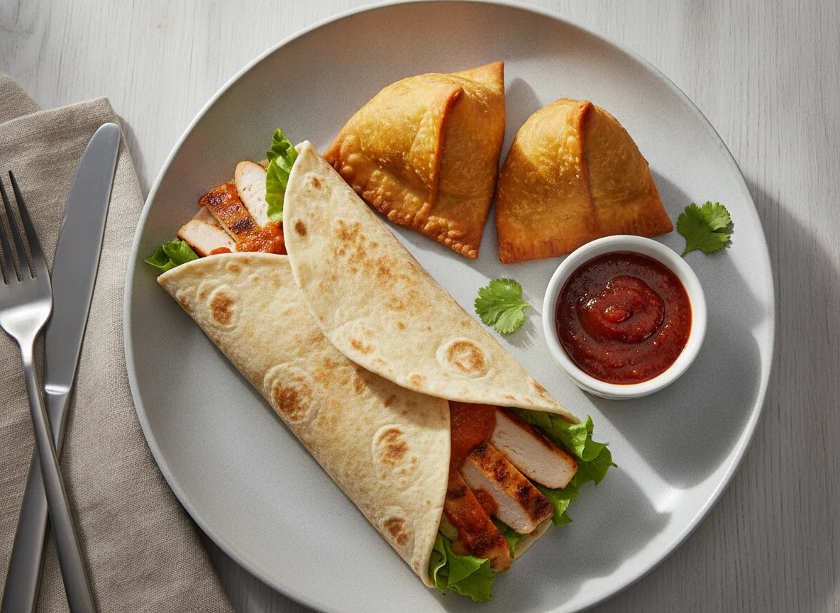 Chicken Wrap and Vegetable Samosa photo