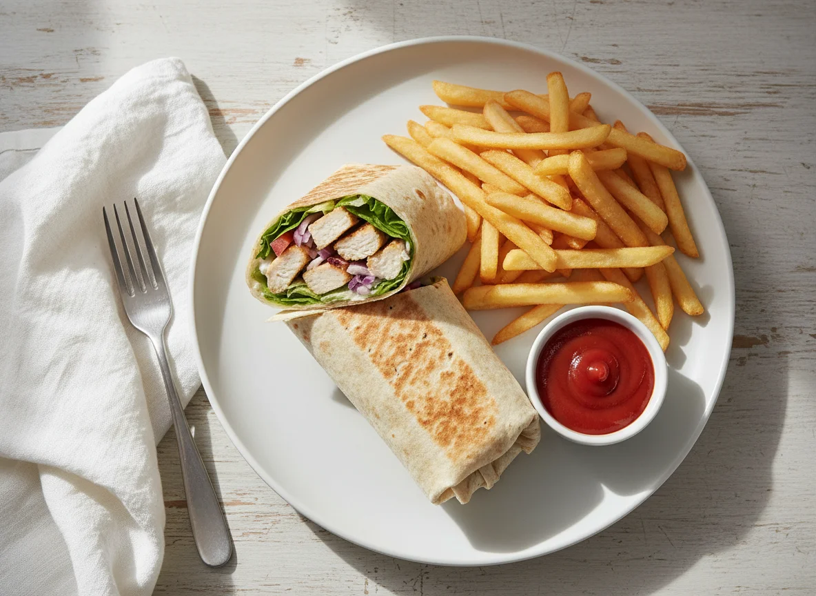 Chicken Wrap with Fries and Ketchup photo