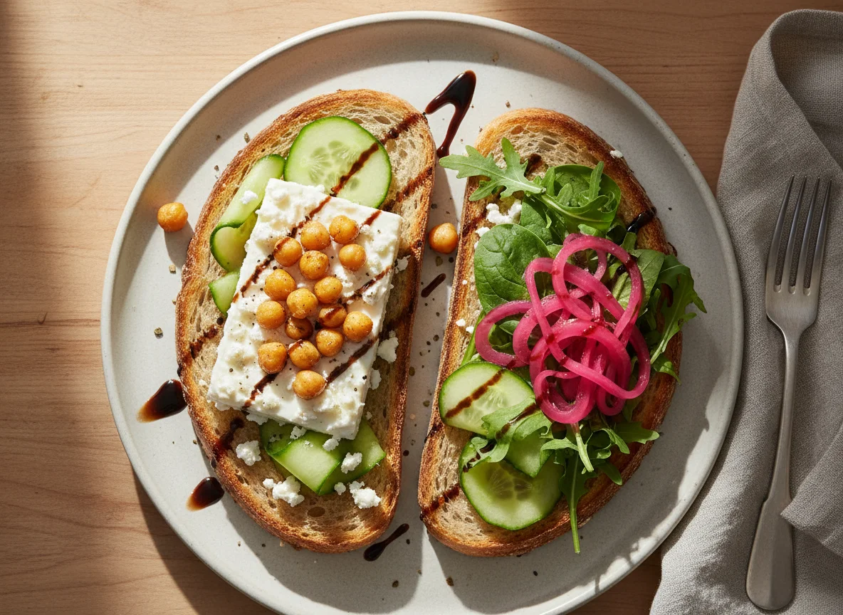 Chickpea and Feta Toast with Pickled Onions photo