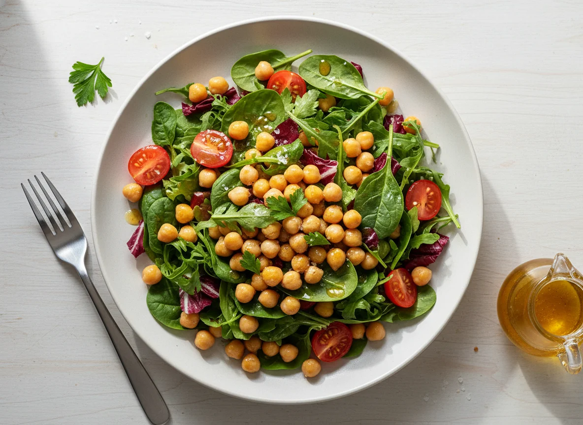 Chickpea and Mixed Green Salad with Tomatoes photo