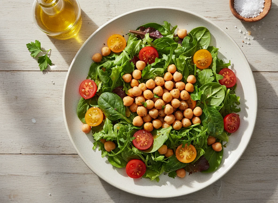 Chickpea and Mixed Greens Salad with Tomatoes photo