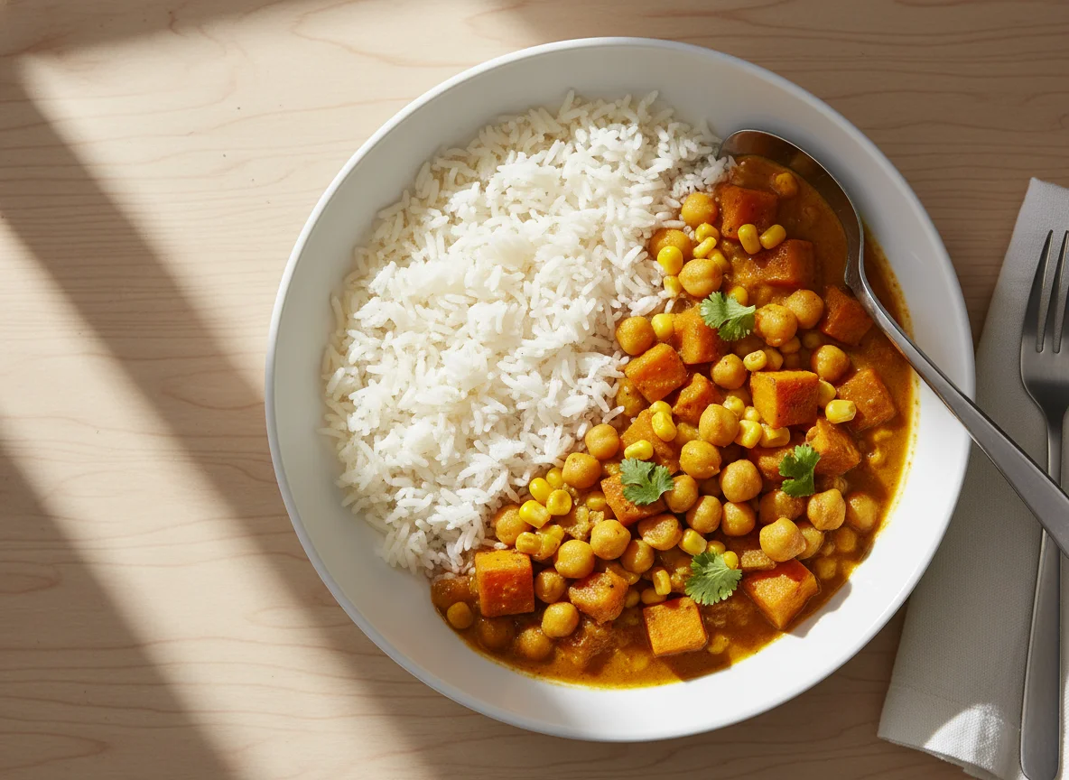 Chickpea and Vegetable Curry with Rice photo