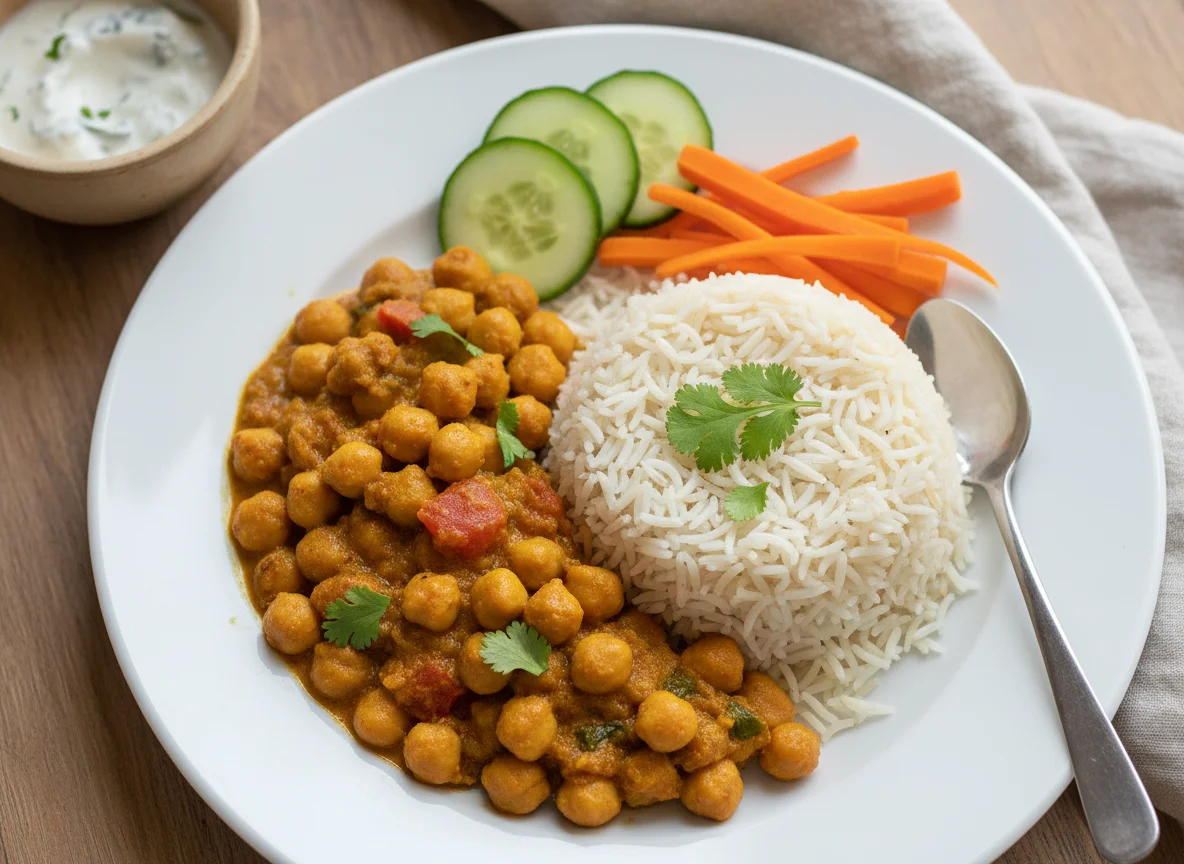 Chickpea Curry with Rice and Vegetables photo