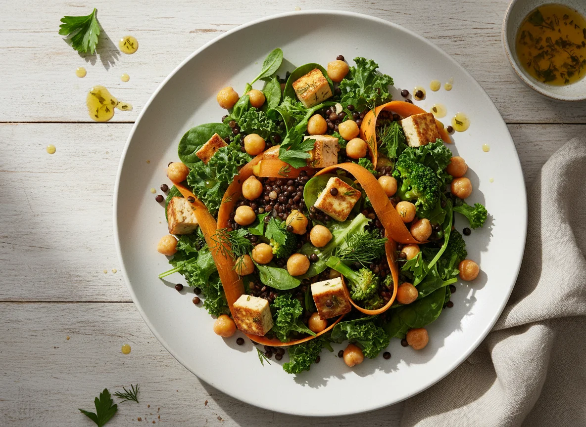 Chickpea, Lentil and Tofu Salad with Greens photo