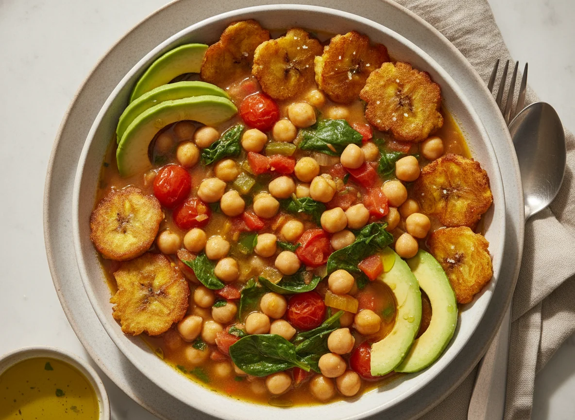 Chickpea Stew with Tostones and Avocado photo