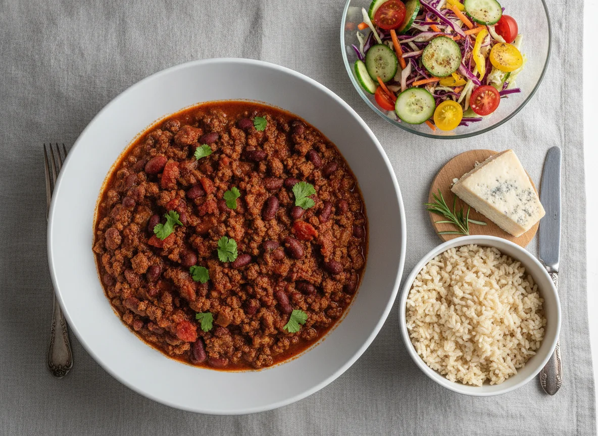 Chili with Rice and Fresh Garden Salad photo
