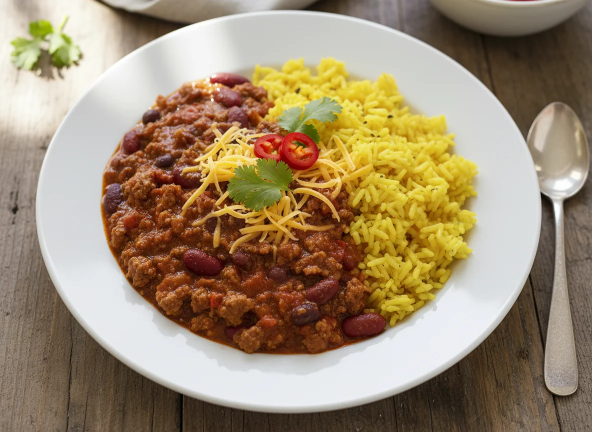 Chilli con Carne with Rice and Cheese photo