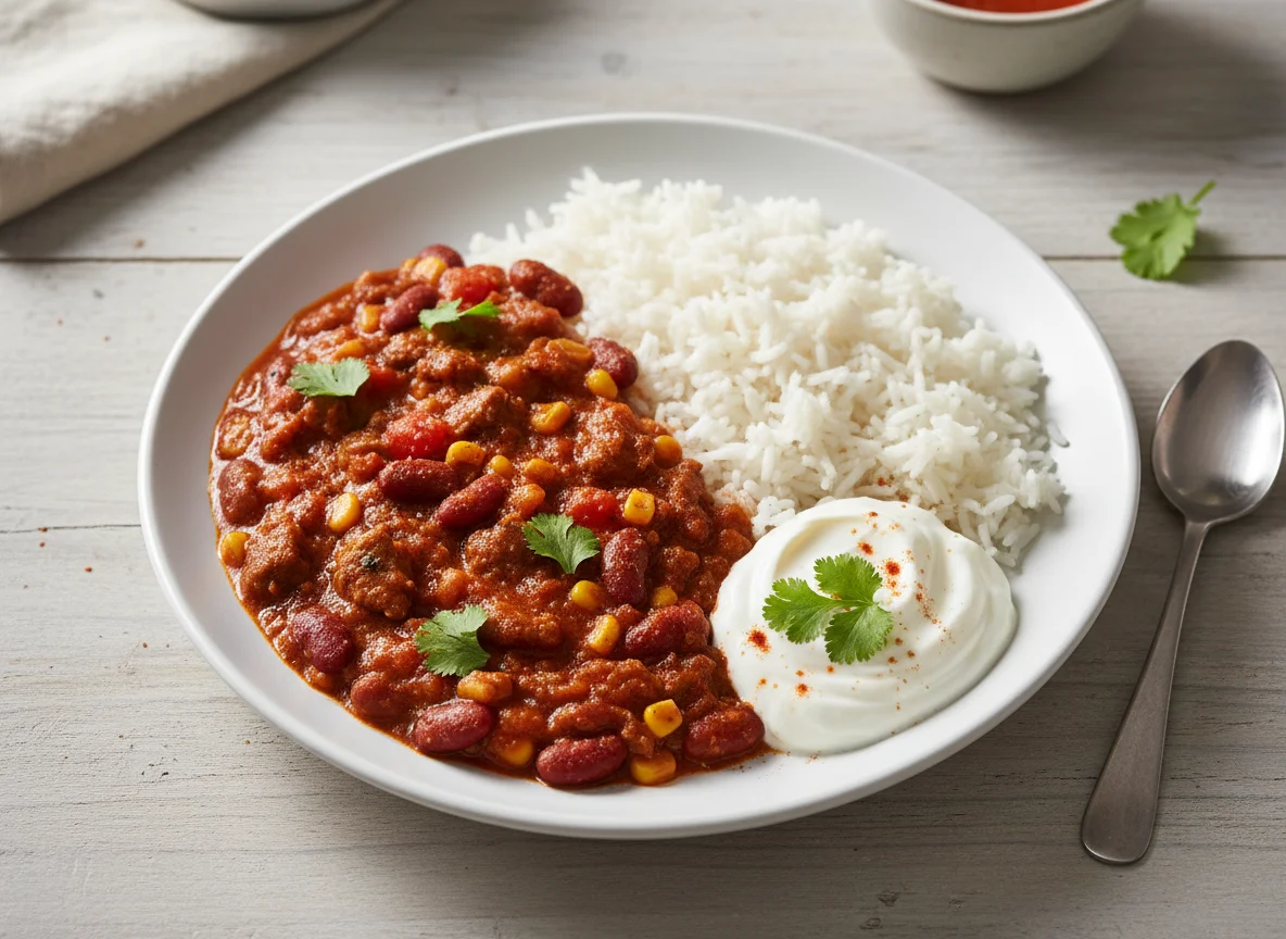 Chilli con Carne with Rice and Greek Yoghurt photo
