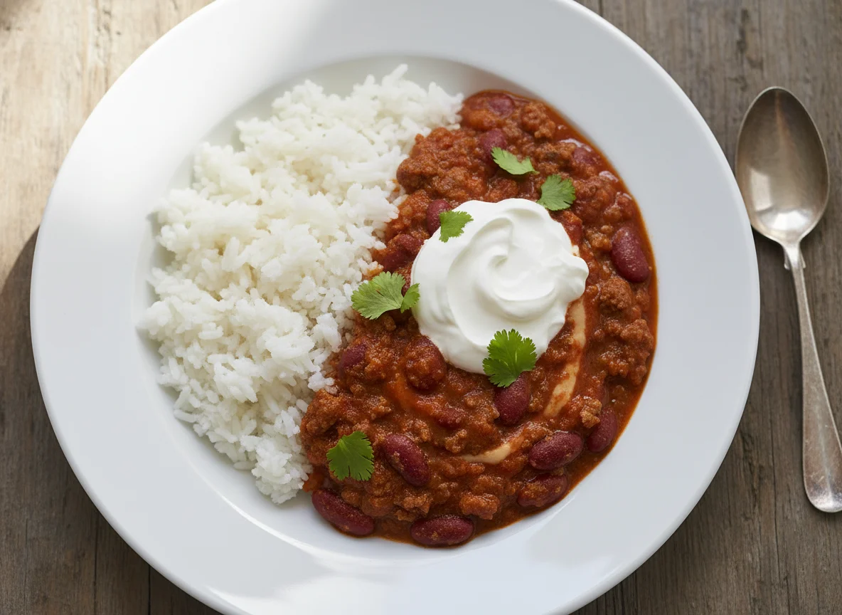 Chilli Con Carne with Rice and Reduced Fat Crème Fraiche photo