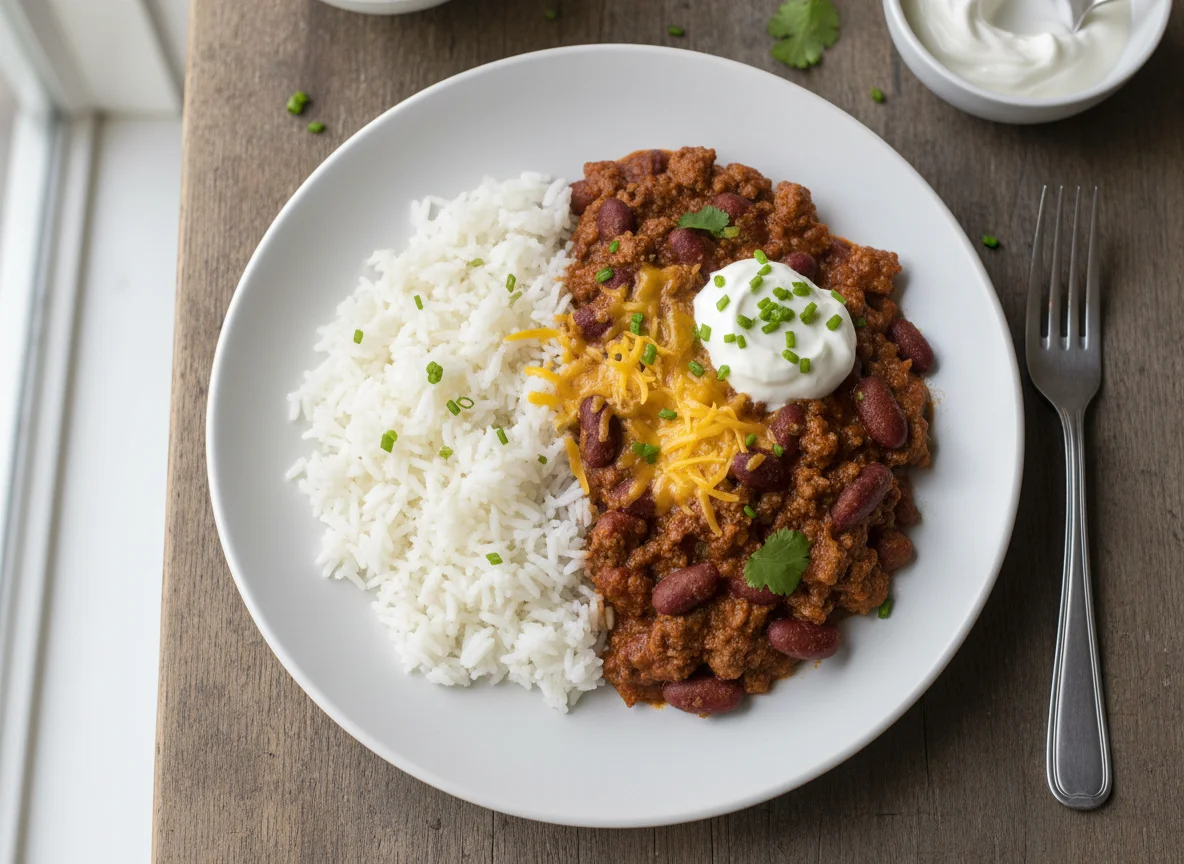 Chilli Con Carne with Rice and Sour Cream photo