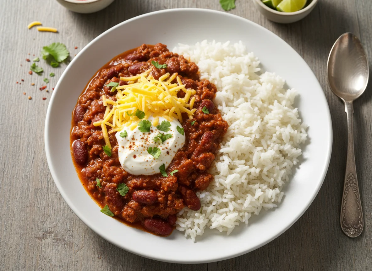 Chilli con Carne with Rice, Cheese and Sour Cream photo