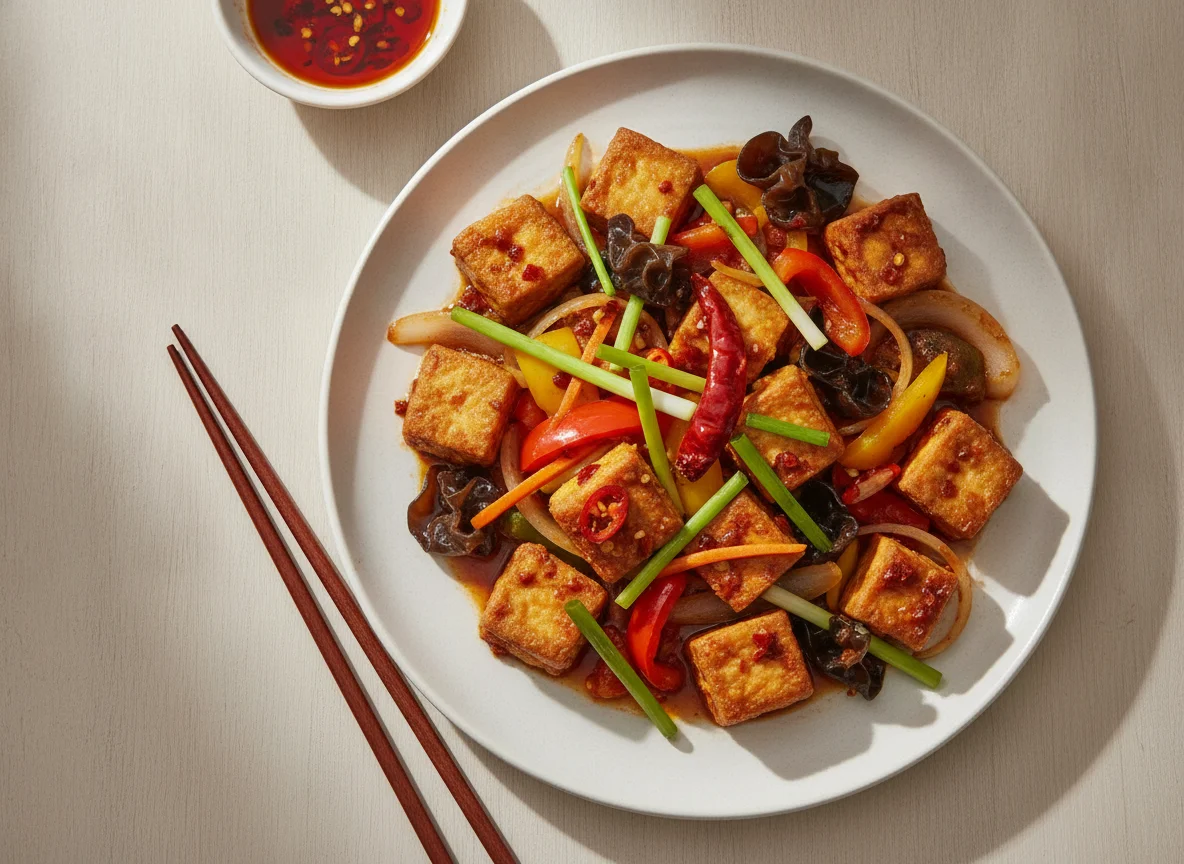 Chilli Tofu with Mixed Vegetables photo