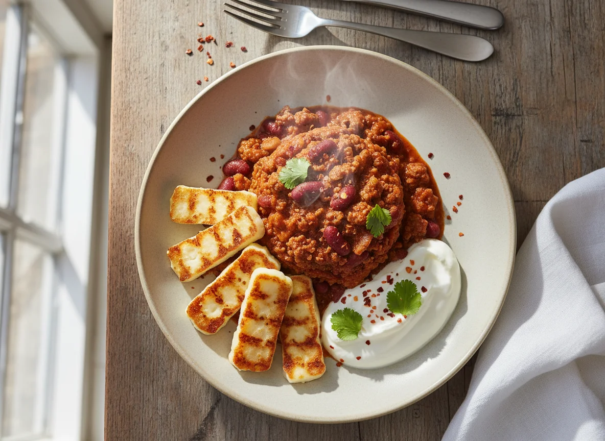 Chilli with Halloumi and Yoghurt photo