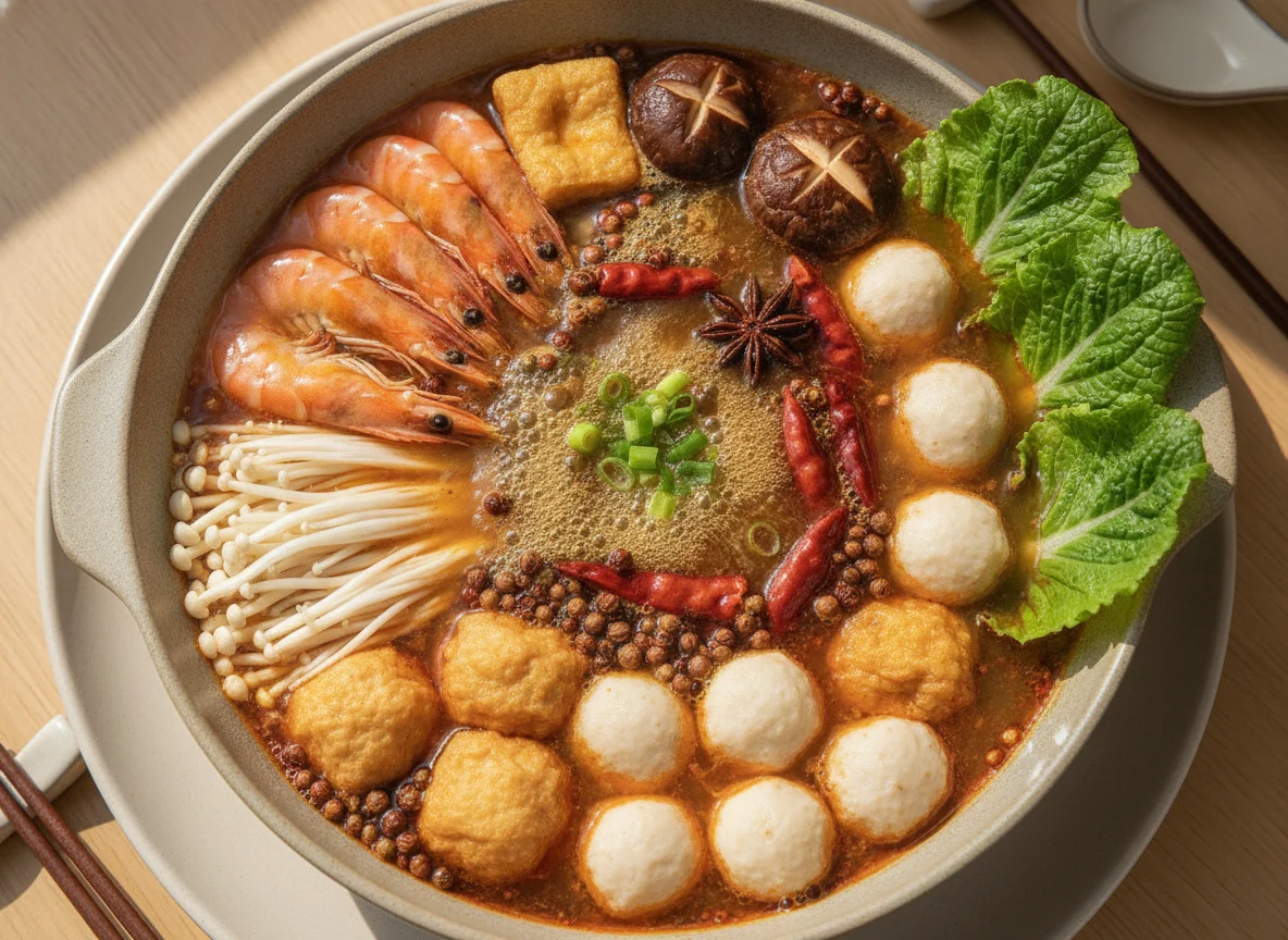 Chinese Hot Pot with Assorted Ingredients photo