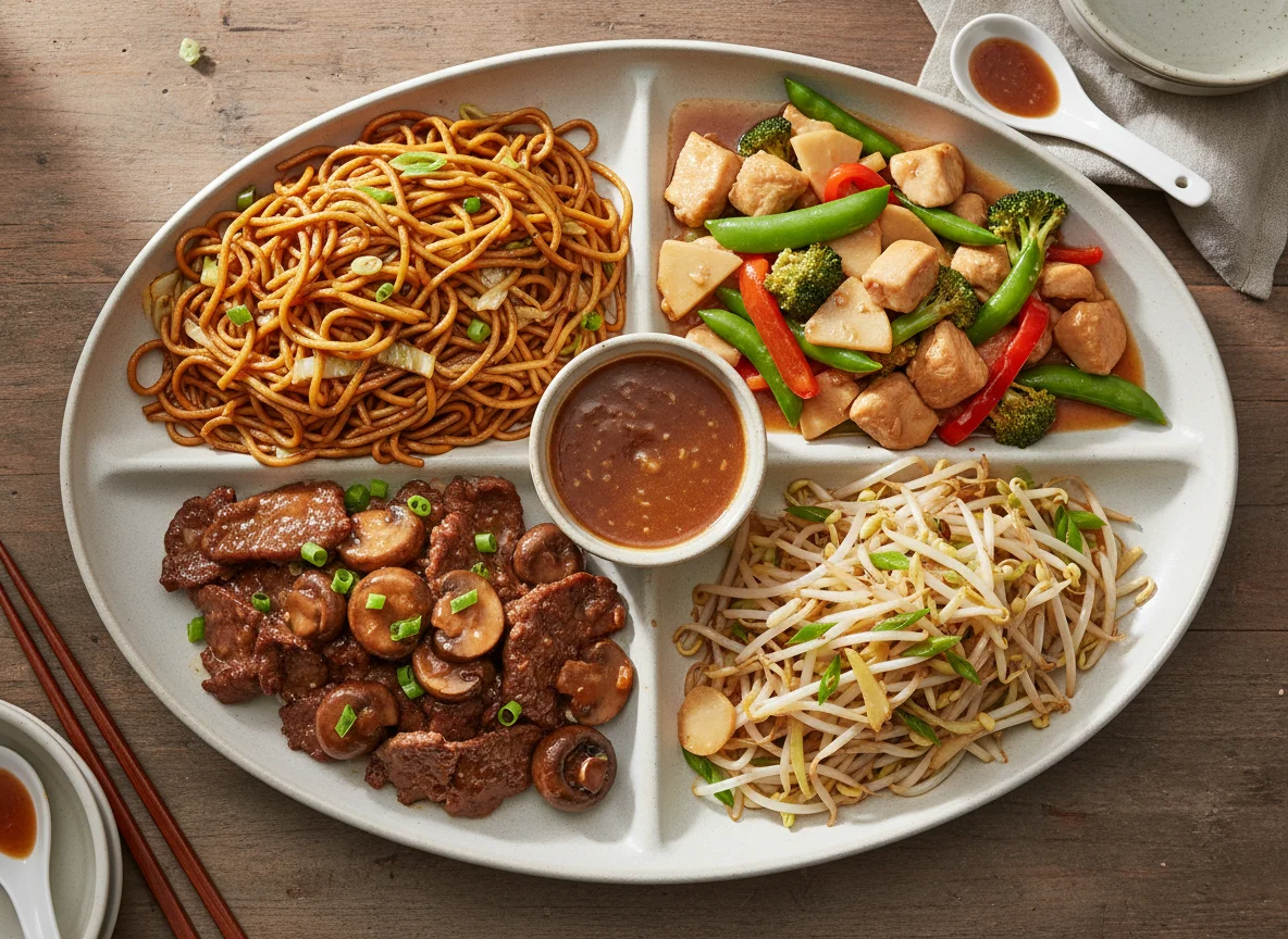 Chinese Stir-fry Platter with Chow Mein photo