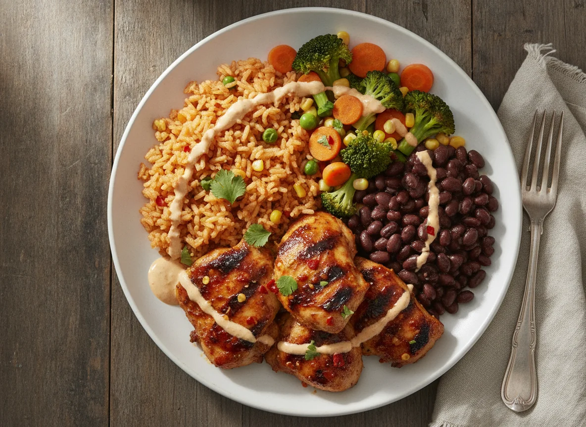 Chipotle Lime Chicken with Mexican Rice and Vegetables photo