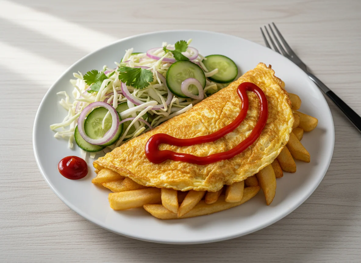 Chips Mayai with Kachumbari and Ketchup photo