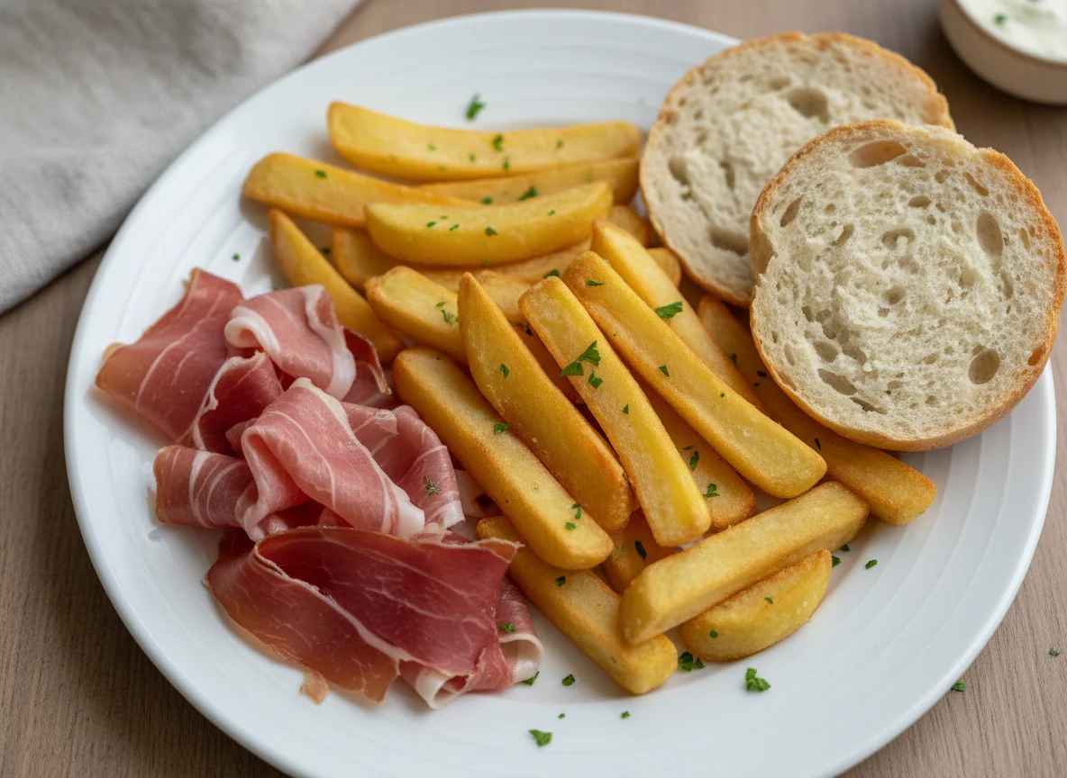 Chips with Cured Ham and Bread photo