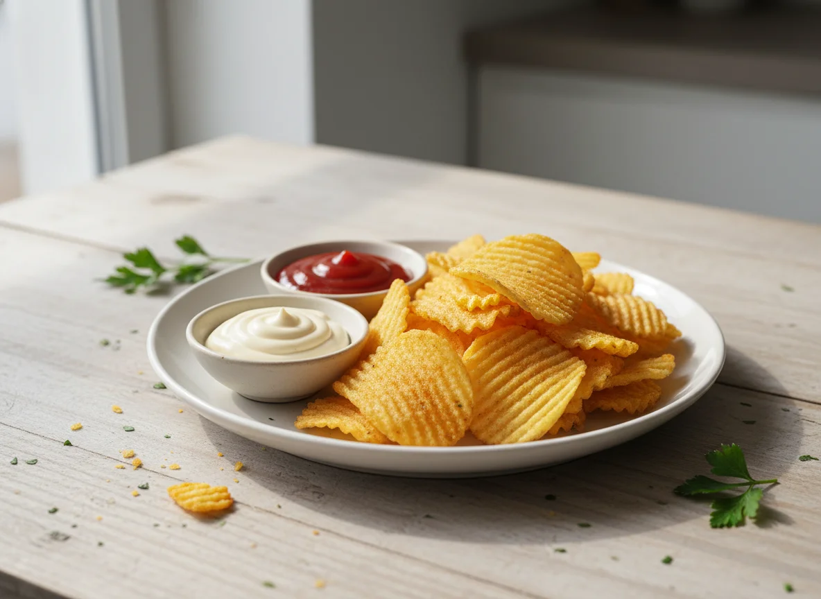 Chips with Ketchup and Mayonnaise photo