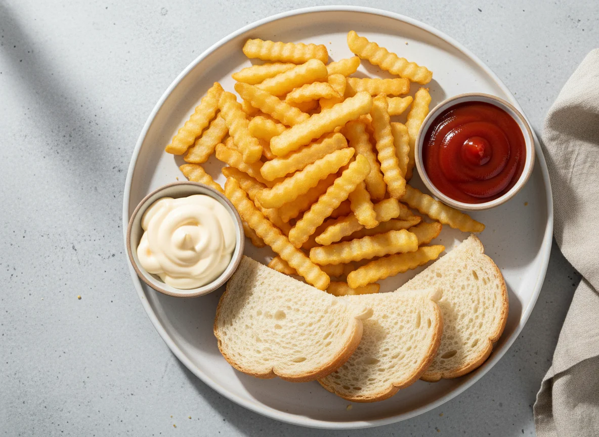 Chips with sauces and bread photo