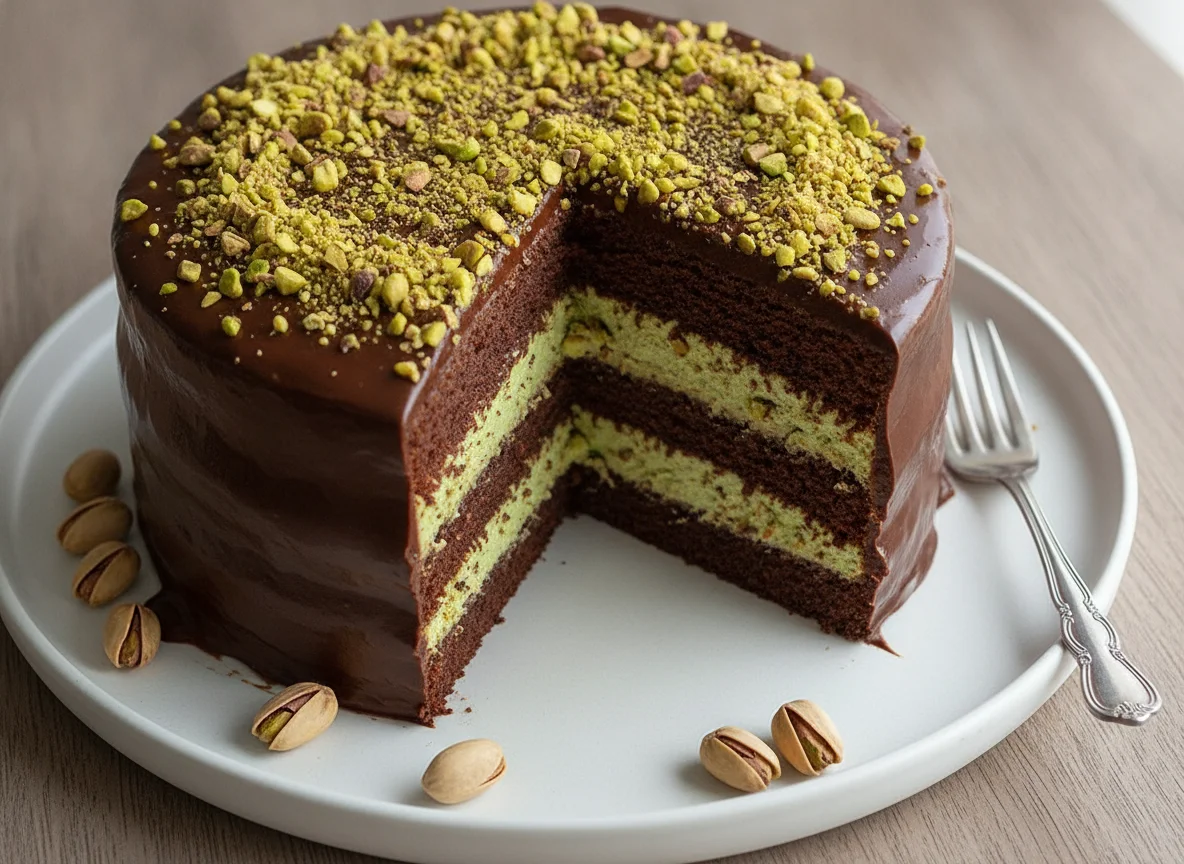 Chocolate and Pistachio Layer Cake photo