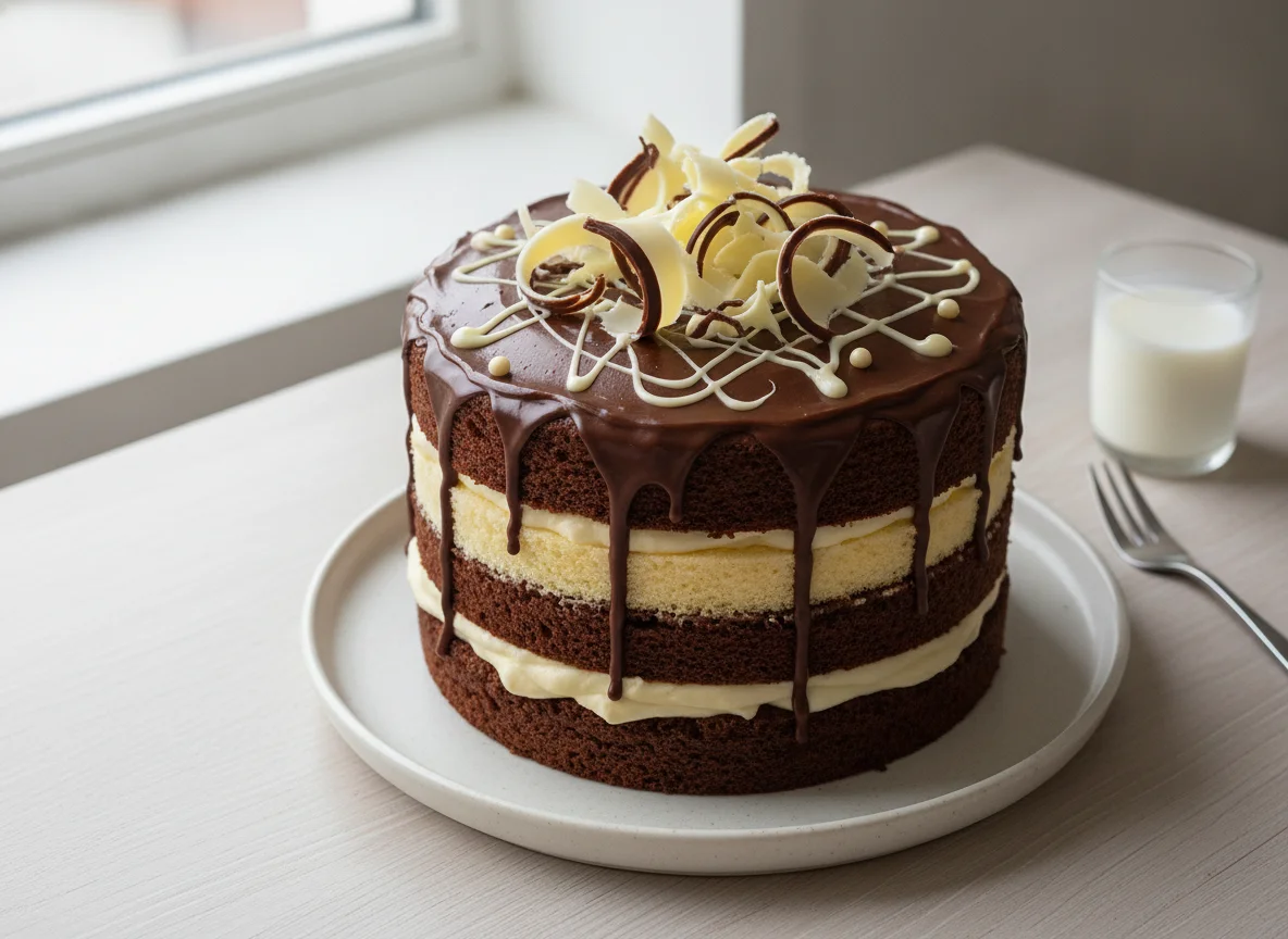 Chocolate and Vanilla Layer Cake photo
