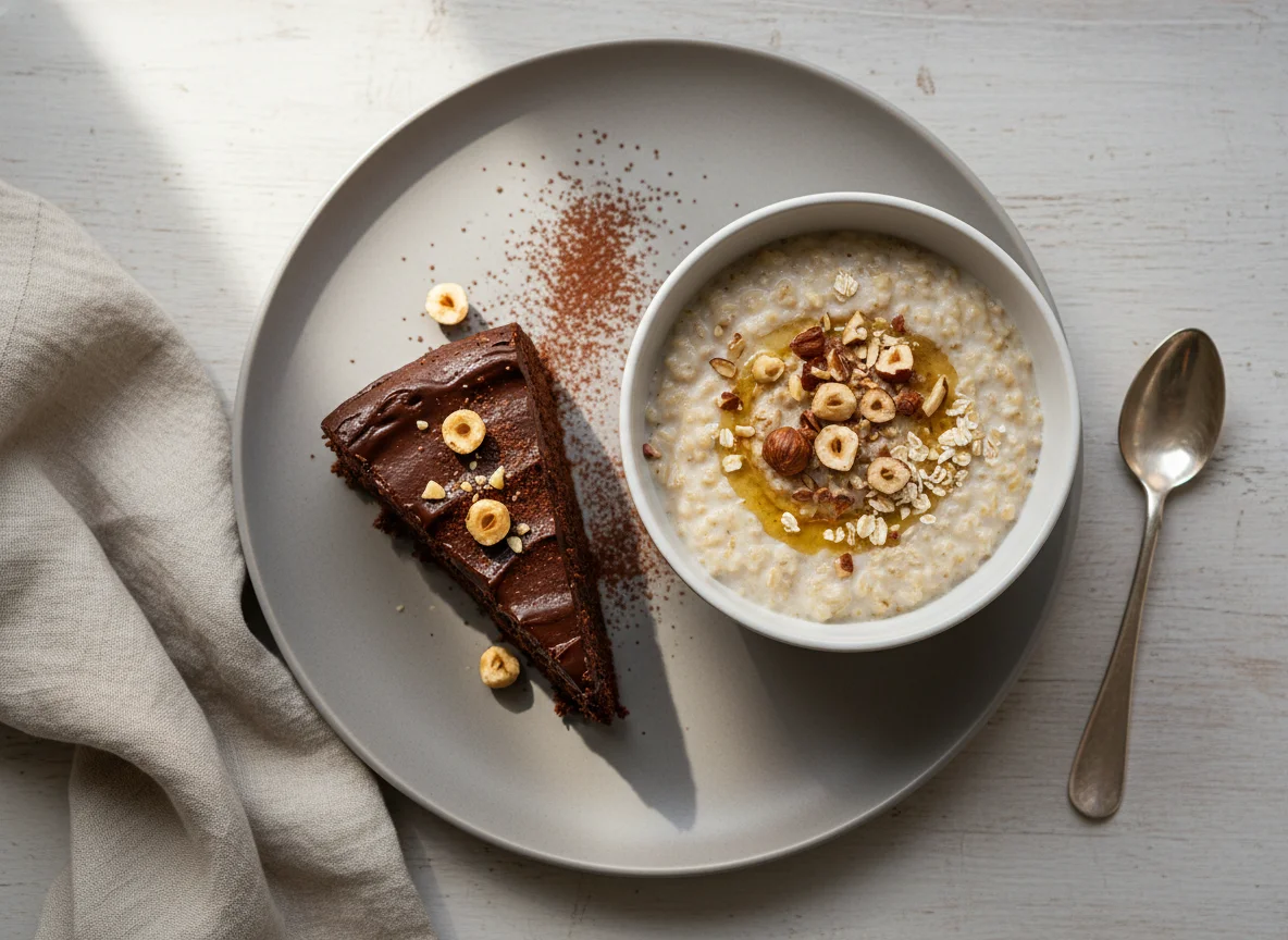 Chocolate Cake and Oatmeal with Hazelnuts photo