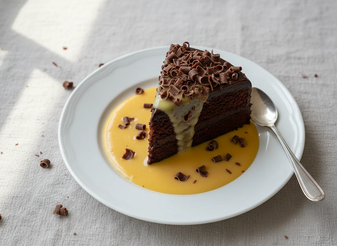 Chocolate Cake with Custard photo