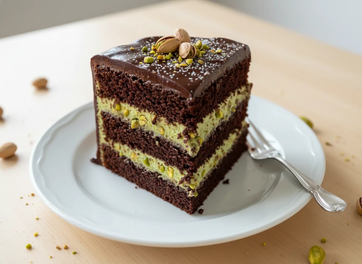 Chocolate Cake with Pistachio Cream Filling photo