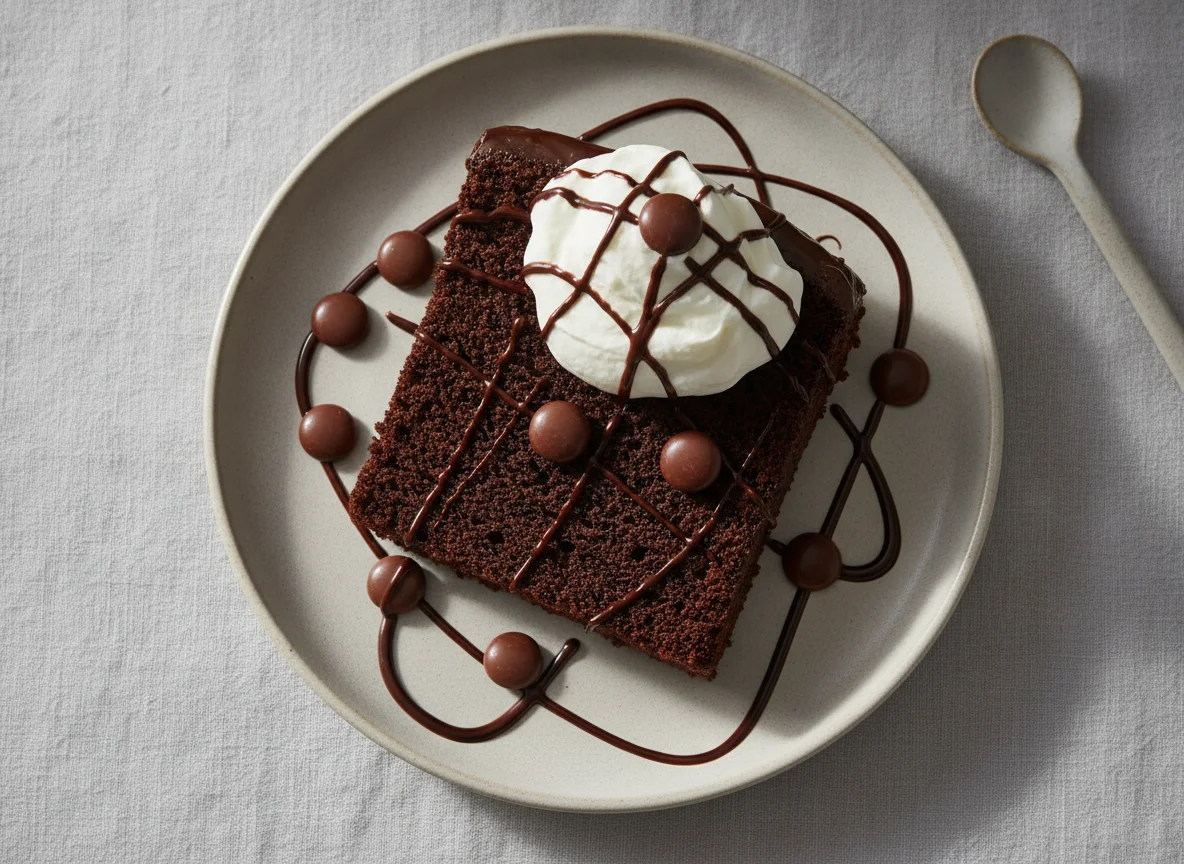 Chocolate cake with whipped cream photo