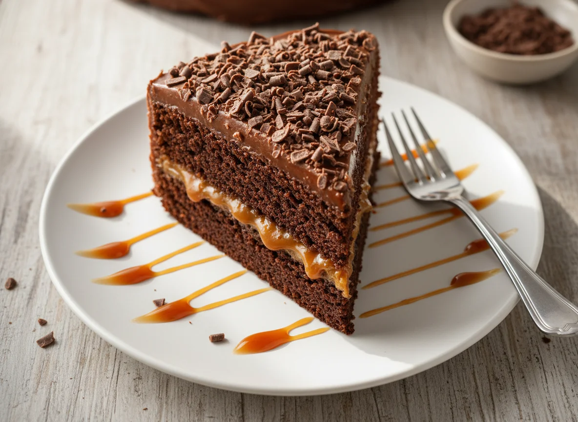 Chocolate Caramel Cake Slice photo