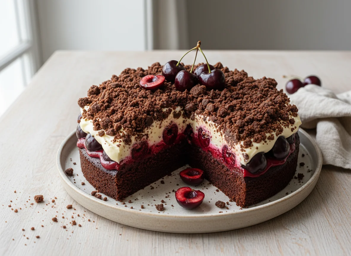 Chocolate Cherry Crumble Cake photo