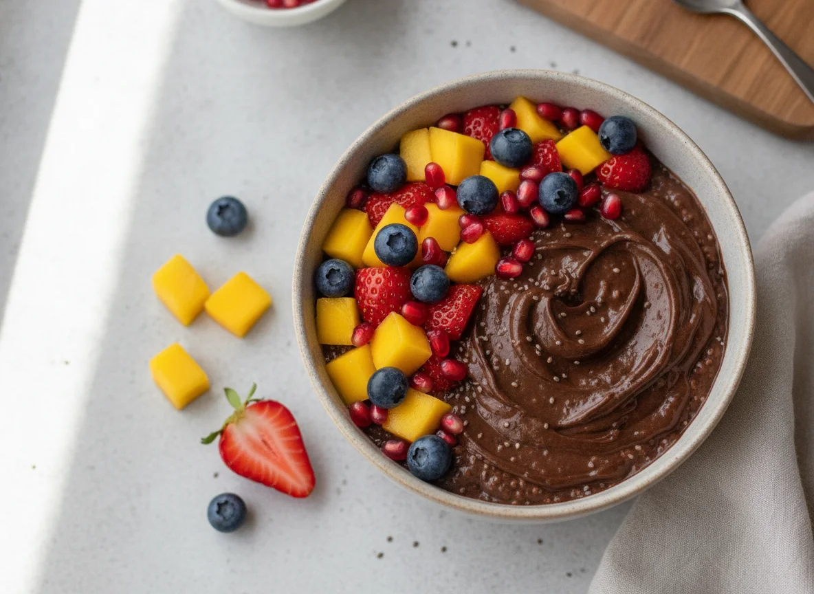 Chocolate Chia Pudding with Mixed Fruit photo