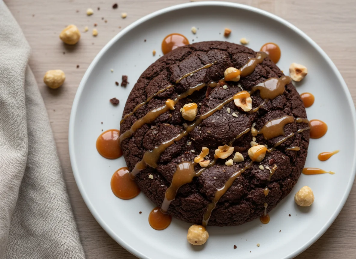Chocolate Cookie with Caramel and Hazelnuts photo