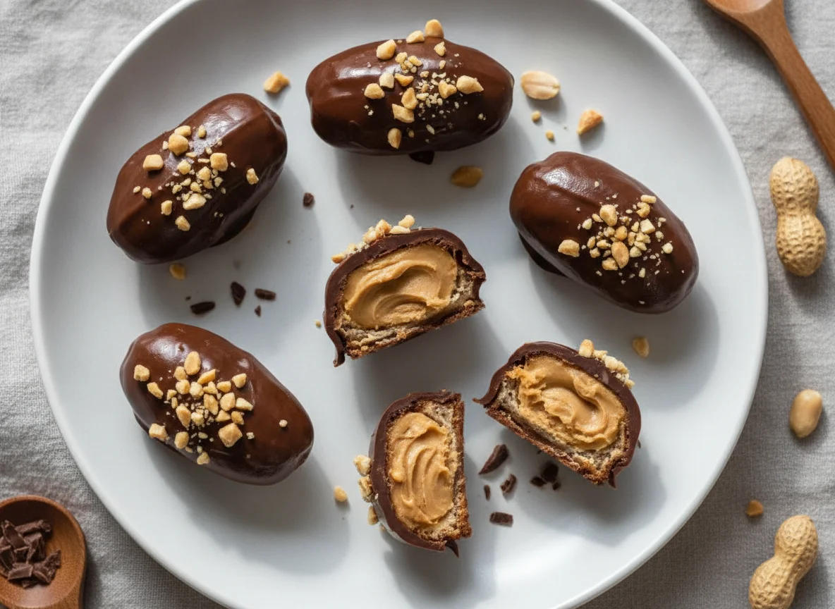 Chocolate covered date with peanut butter photo